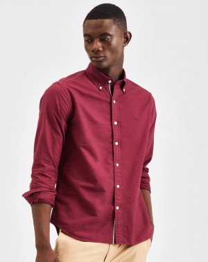 Ben Sherman Beatnik Oxford Garment Dye Shirts Burgundy | TXJS85617