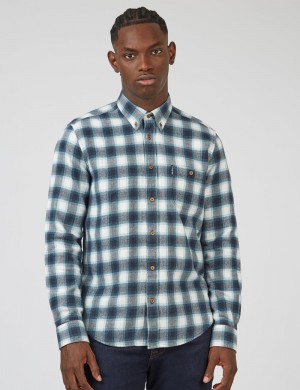 Ben Sherman Brushed Ombre Check Flannel Shirts Green | HSQB72968