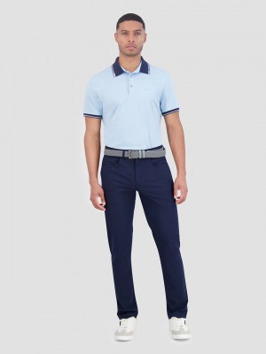 Ben Sherman Checker Rib Air Pique Sports Fit Polo Shirts Blue | FYLJ64980