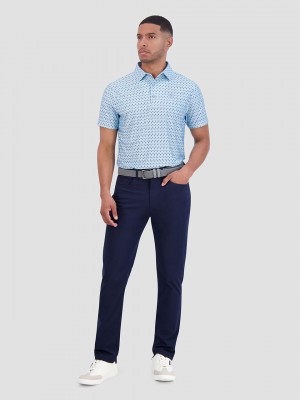 Ben Sherman Chequerboard Geo Polo Shirts Blue | UMCS13579