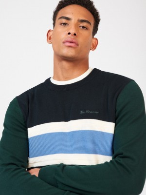 Ben Sherman Chest Stripe Crewneck Knitwear Dark Green | SRIX49638