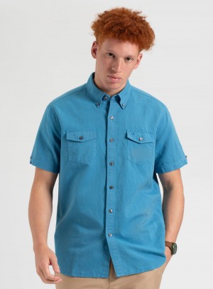 Ben Sherman Garment Dye Linen Shirts Blue | UEAL52140