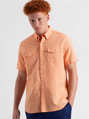 Ben Sherman Garment Dye Linen Shirts Orange | XQZG75206