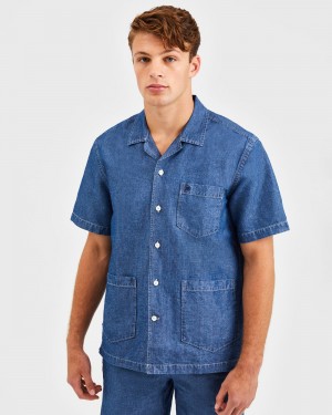 Ben Sherman Hastings Garment Dye Chambray Shirts Indigo | DJAM79653