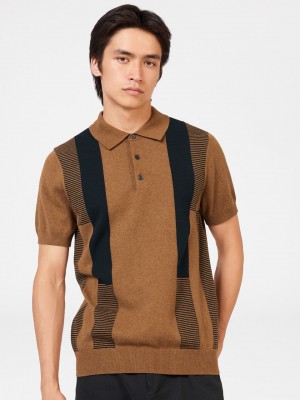 Ben Sherman Intarsia Stripe Polo Neck Sweaters Brown | ICMT74695