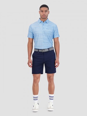 Ben Sherman Melange Stripes Color Block Tech Jersey Sports Fit Polo Shirts Azure | KMJY16052