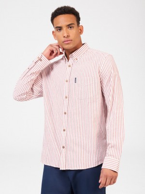 Ben Sherman Recycled Cotton Oxford Stripe Shirts Orange | BGPE45138