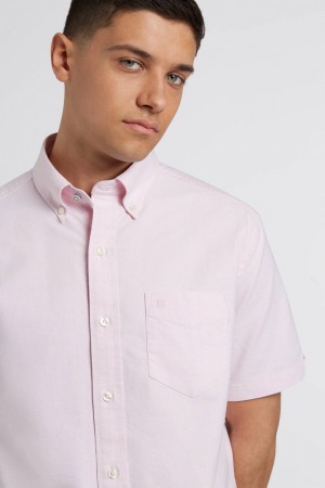 Ben Sherman Short Sleeve Brighton Oxford Organic Shirts Pink | EPSV96524