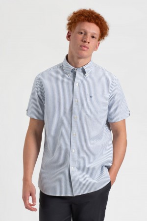 Ben Sherman Short Sleeve Brighton Oxford Organic Bengal Stripe Shirts Indigo Stripes | ZJKX10953