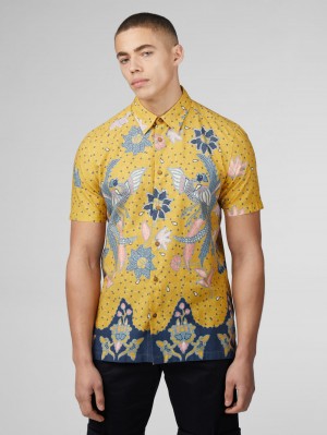 Ben Sherman Signature Abstract Botanical Print Shirts Yellow | WJZX12893