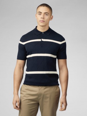 Ben Sherman Signature Argyle Stripe Polo Knitwear Navy | IBJE36401