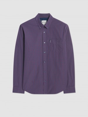 Ben Sherman Signature Gingham Long-Sleeve Shirts Purple | RPVI25304