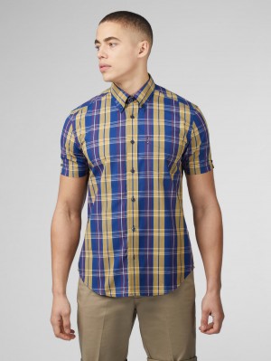 Ben Sherman Signature Irregular Check Shirts Blue | WPUF09465