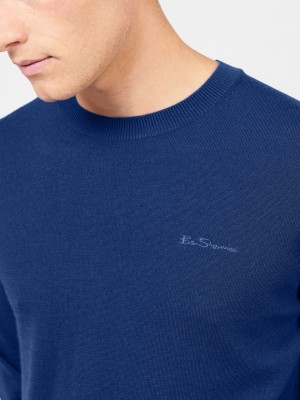 Ben Sherman Signature Merino Crewneck Knitwear Blue | JYPM18034