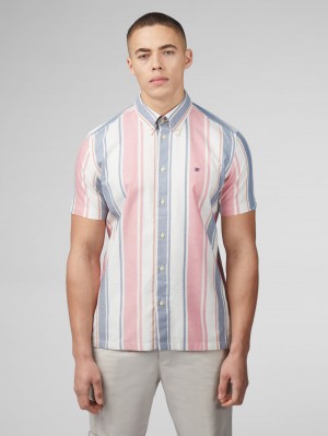 Ben Sherman Signature Multicolor Stripe Shirts Dark Pink | ATXO68194