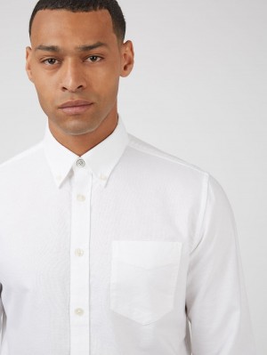 Ben Sherman Signature Organic Long-Sleeve Oxford Shirts White | XYRG21486