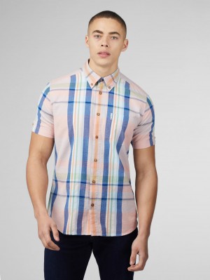 Ben Sherman Signature Seersucker Check Shirts Pink | XKBG57029