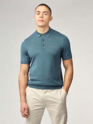 Ben Sherman Signature Short Sleeve Polo Knitwear Turquoise | GZAB67082