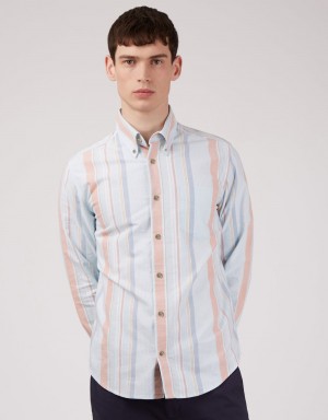 Ben Sherman The Oxford Ivy Stripe Long-Sleeve Shirts Blue | NYXK42850