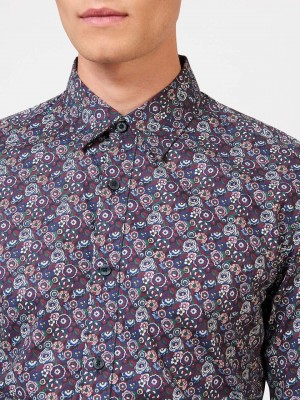 Ben Sherman Winter Floral Shirts Purple | WZJM60539