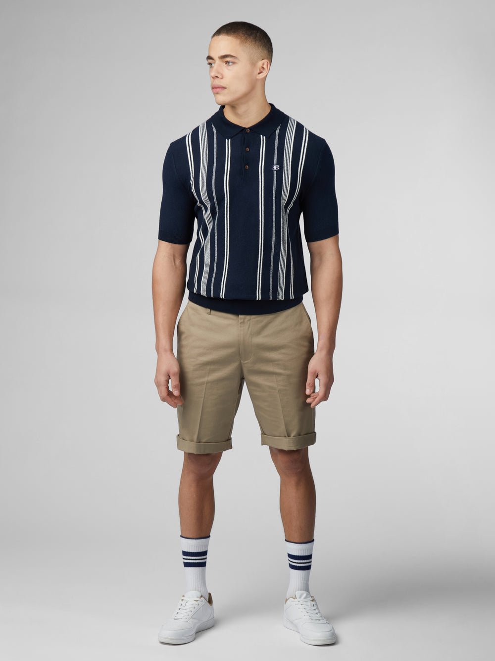 Ben Sherman B by Ben Sherman Crinkle Cotton Stripe Polo Knitwear Navy | OTEB31608