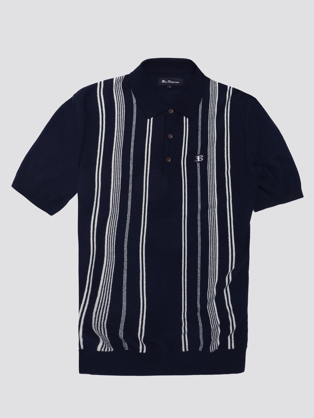 Ben Sherman B by Ben Sherman Crinkle Cotton Stripe Polo Knitwear Navy | OTEB31608