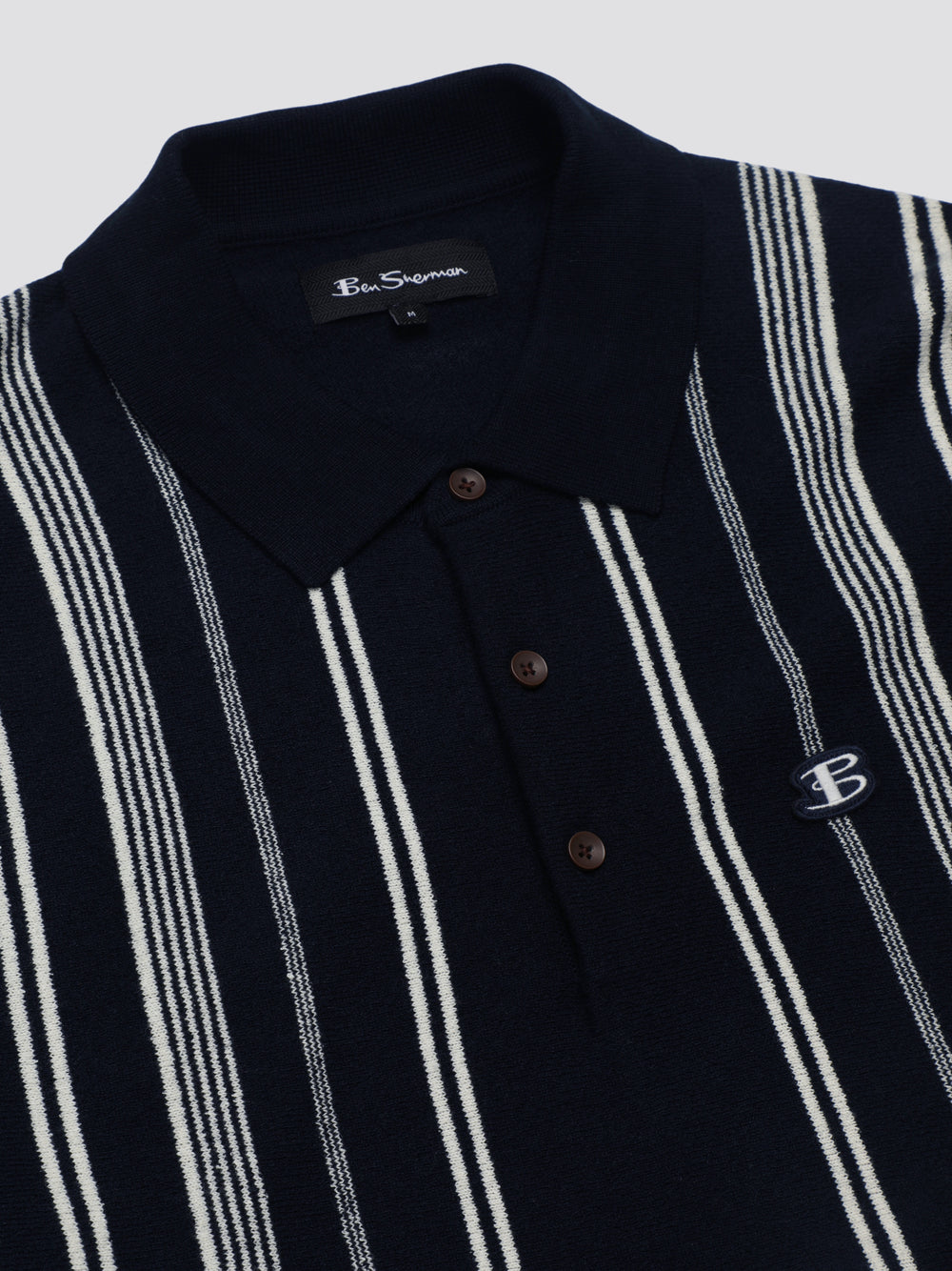 Ben Sherman B by Ben Sherman Crinkle Cotton Stripe Polo Knitwear Navy | OTEB31608