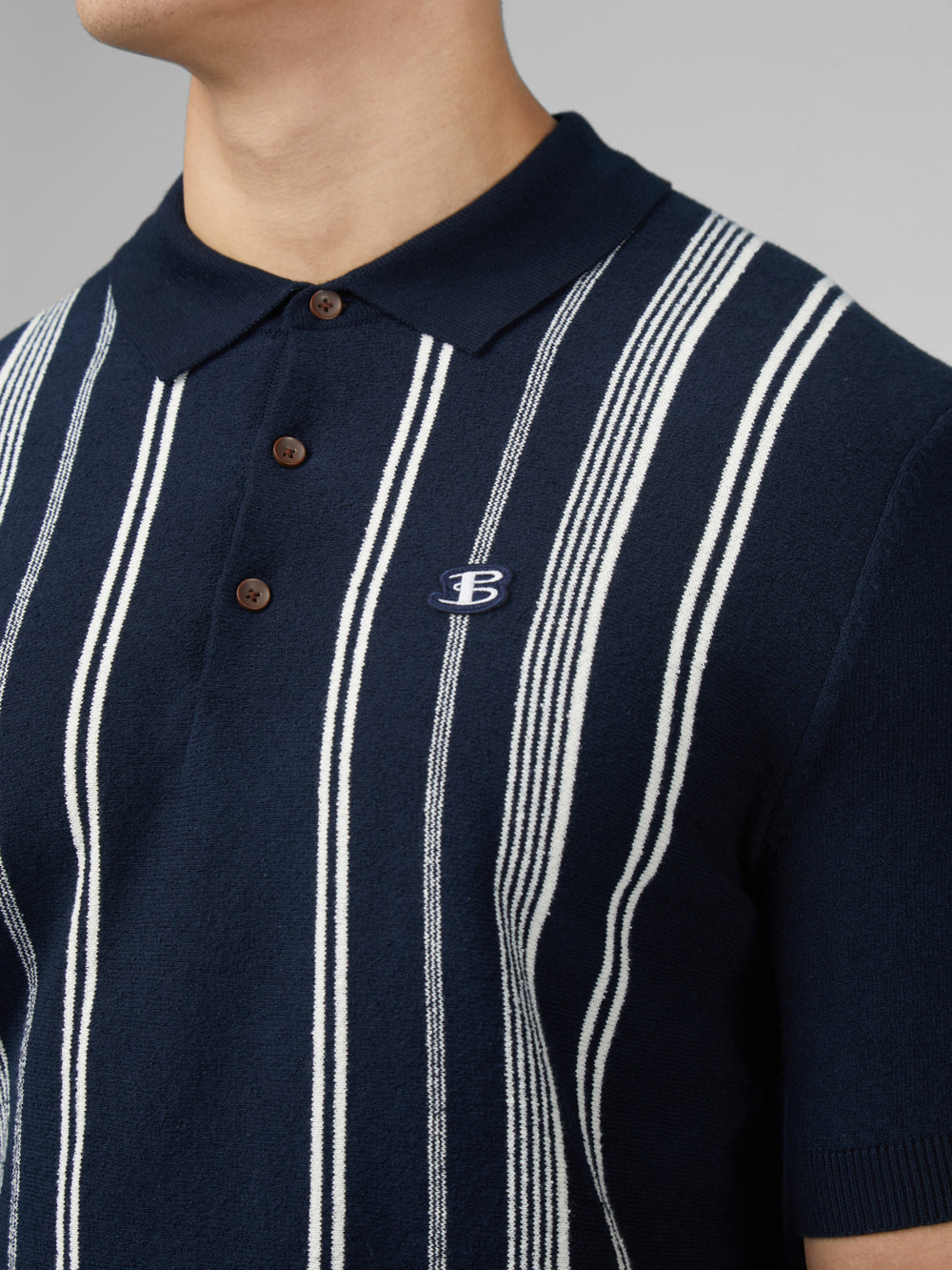 Ben Sherman B by Ben Sherman Crinkle Cotton Stripe Polo Knitwear Navy | OTEB31608