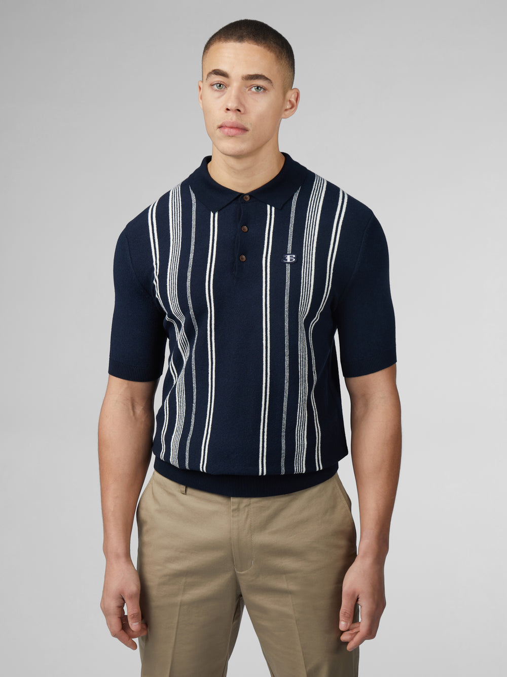 Ben Sherman B by Ben Sherman Crinkle Cotton Stripe Polo Knitwear Navy | OTEB31608