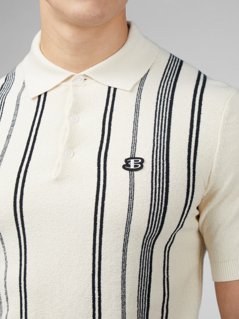 Ben Sherman B by Ben Sherman Crinkle Cotton Stripe Polo Knitwear White | MQPU38526