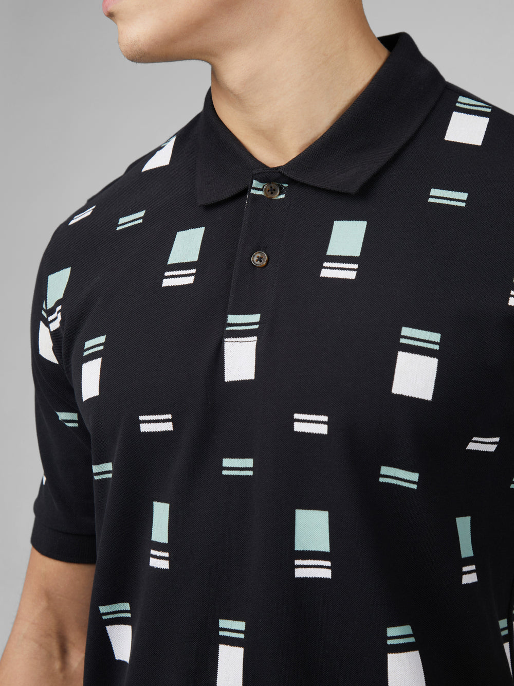 Ben Sherman B by Ben Sherman Scatter Chequerboard Mod Stripe Polo Shirts Black | RWPV31704