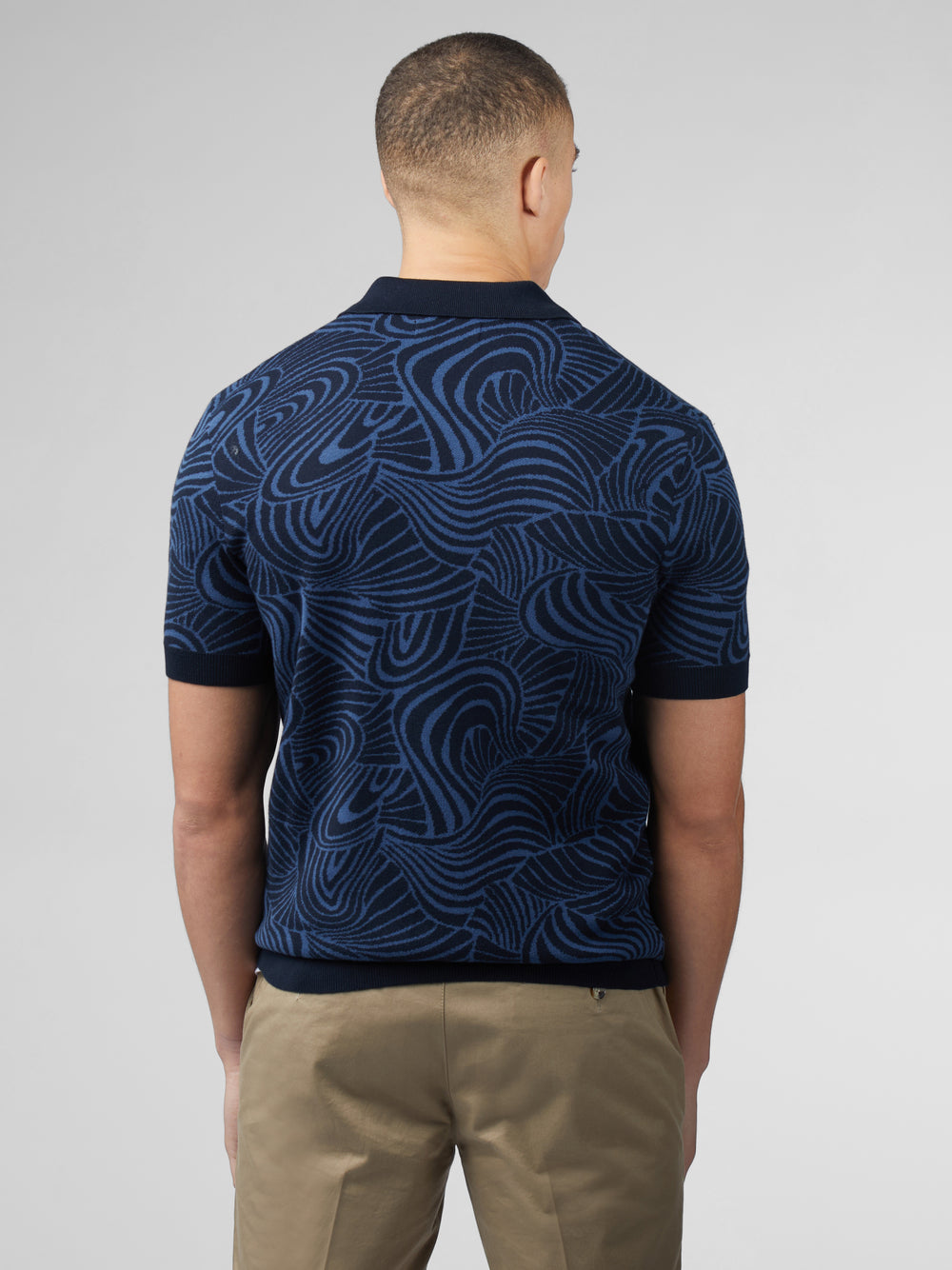 Ben Sherman B by Ben Sherman Swirl Jacquard Button Through Polo Knitwear Navy | JXLN30987