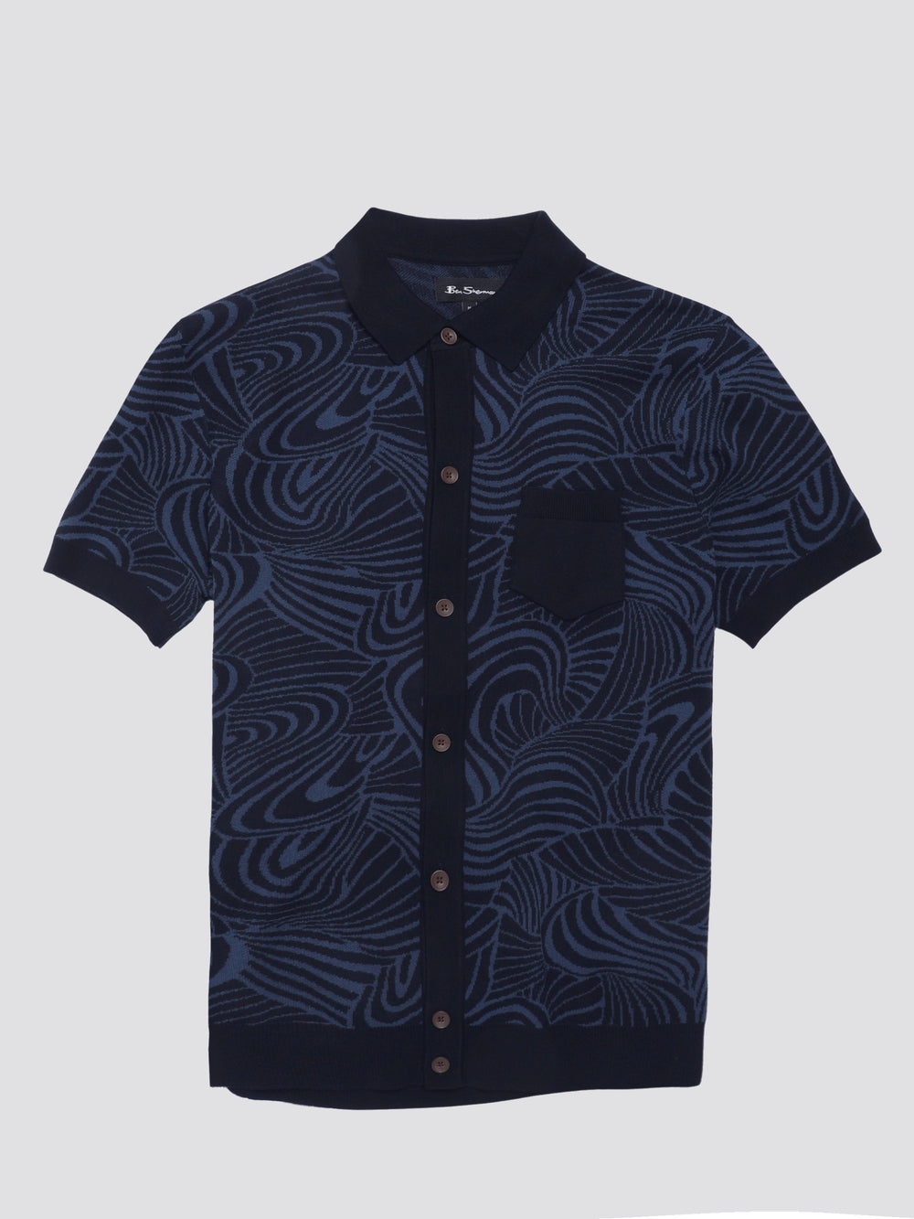 Ben Sherman B by Ben Sherman Swirl Jacquard Button Through Polo Knitwear Navy | JXLN30987