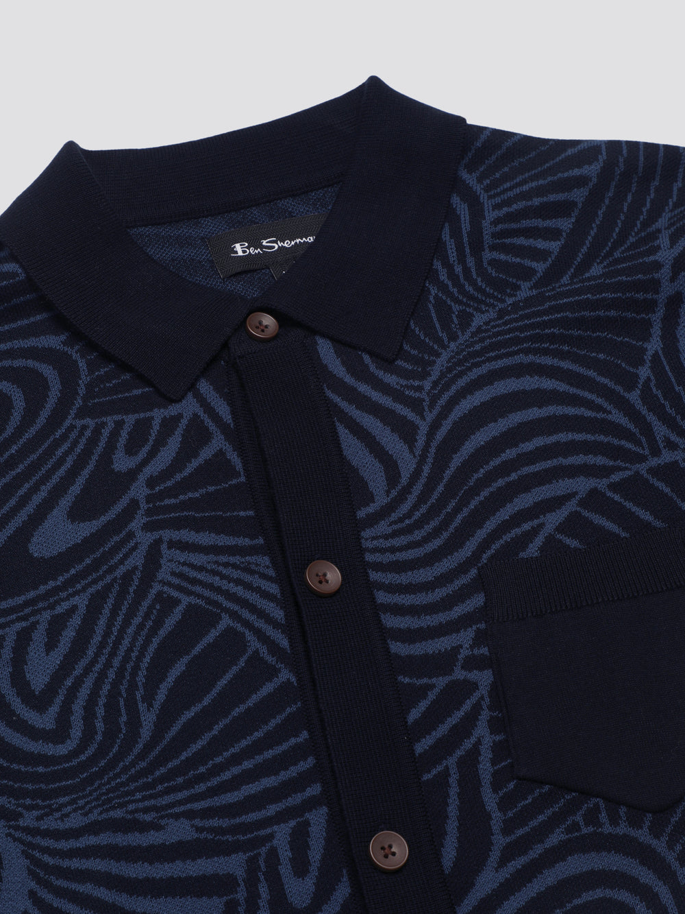 Ben Sherman B by Ben Sherman Swirl Jacquard Button Through Polo Knitwear Navy | JXLN30987