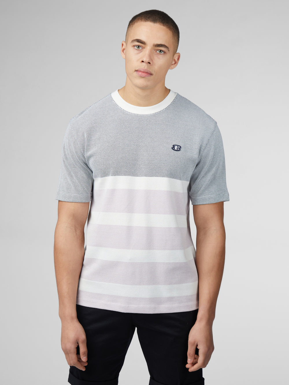 Ben Sherman B by Ben Sherman Textured Block Stripe T-Shirt Navy | BRIL76593