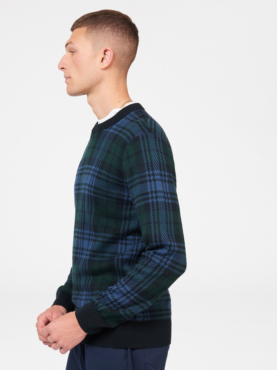 Ben Sherman Blackwatch Check Crewneck Knitwear Black | EVDZ40253