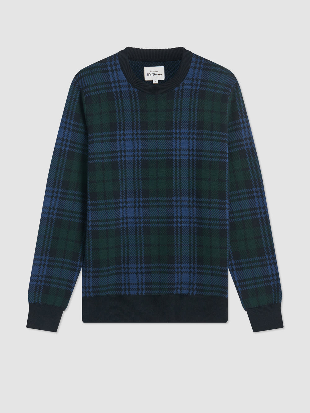 Ben Sherman Blackwatch Check Crewneck Knitwear Black | EVDZ40253