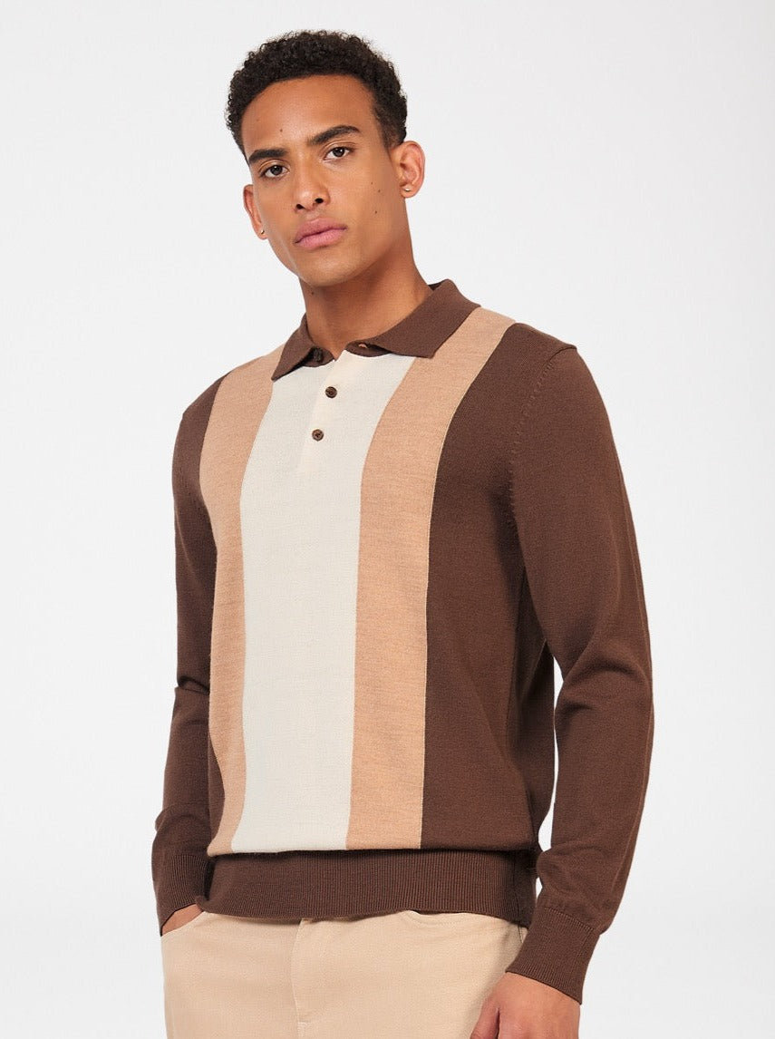 Ben Sherman Block Stripe Merino Polo Neck Sweaters Chocolate | MOKL78124