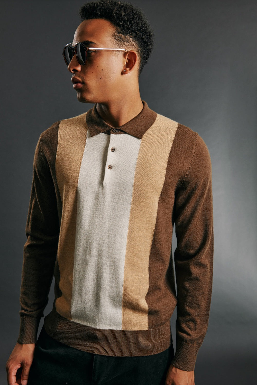 Ben Sherman Block Stripe Merino Polo Neck Sweaters Chocolate | MOKL78124