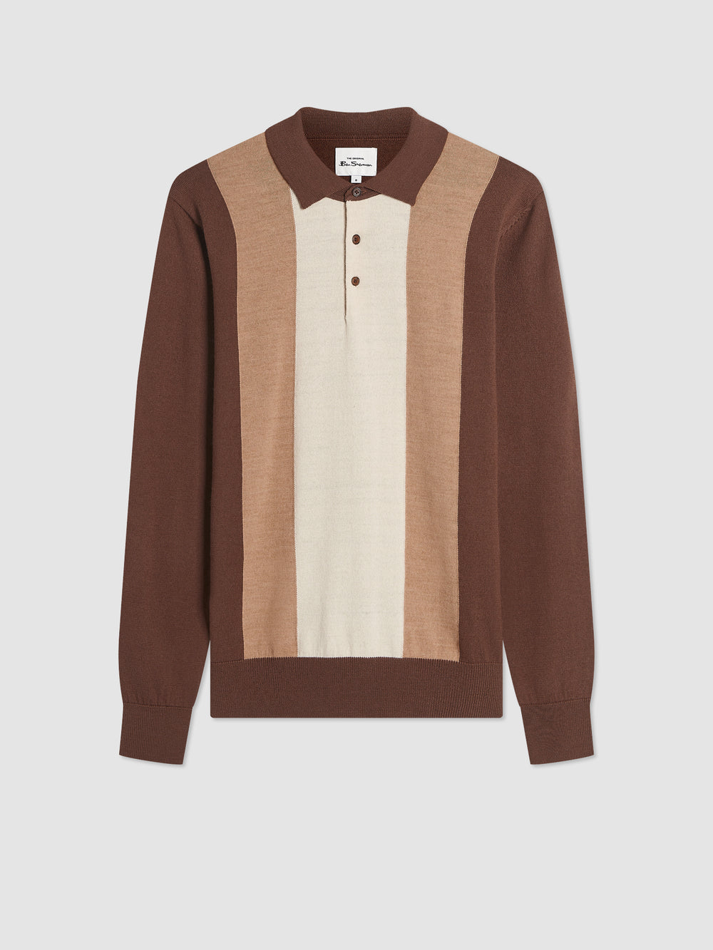 Ben Sherman Block Stripe Merino Polo Neck Sweaters Chocolate | MOKL78124