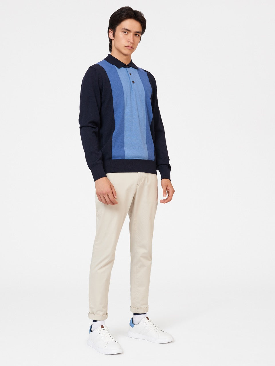 Ben Sherman Block Stripe Merino Polo Neck Sweaters Navy | GSZP18270