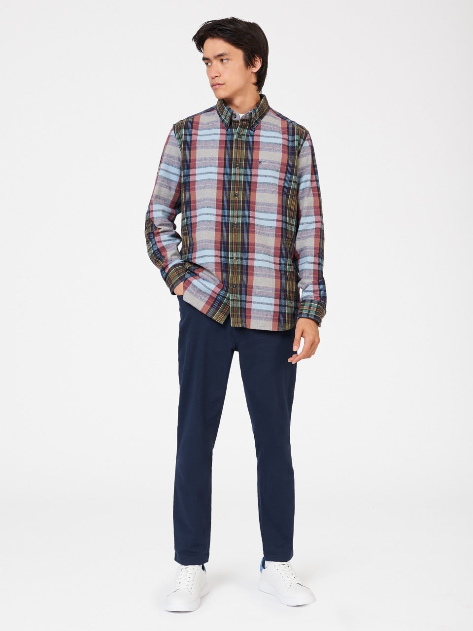 Ben Sherman Brushed Multicolour Check Oxford Shirts Blue | KVBZ59760