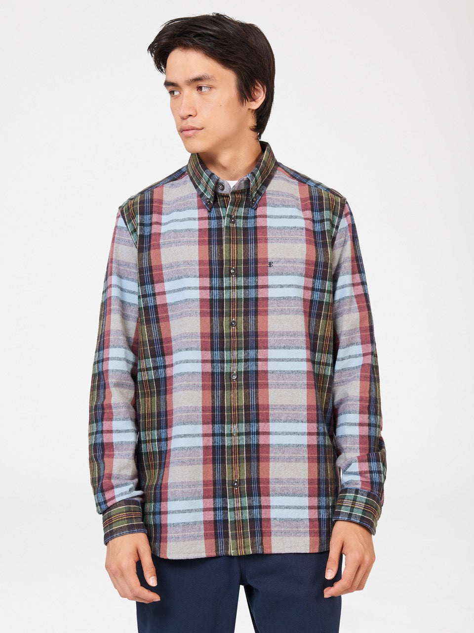 Ben Sherman Brushed Multicolour Check Oxford Shirts Blue | KVBZ59760