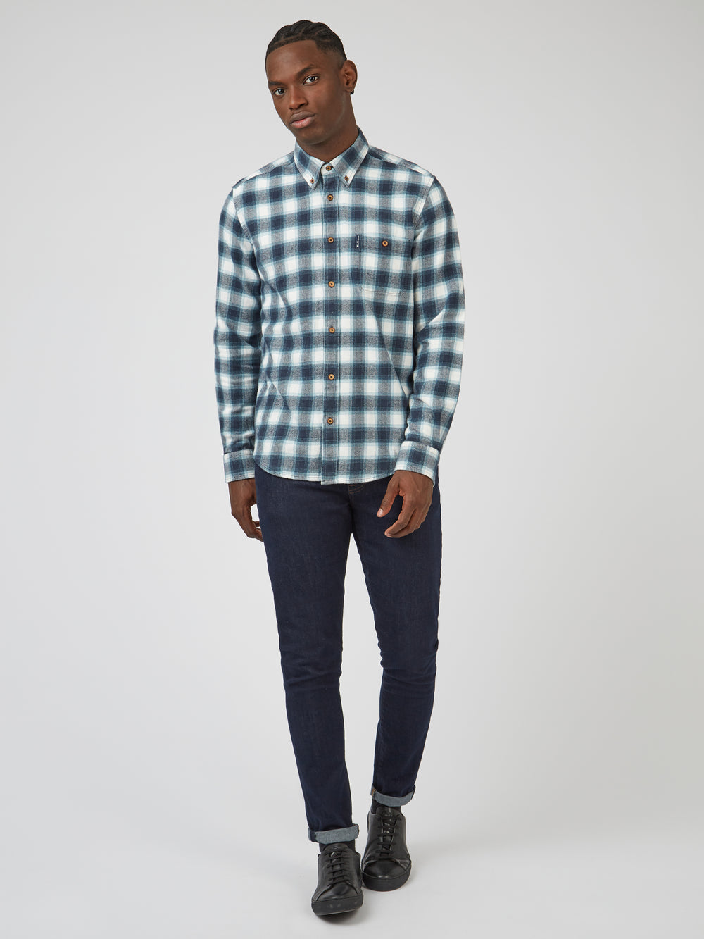 Ben Sherman Brushed Ombre Check Flannel Shirts Green | HSQB72968