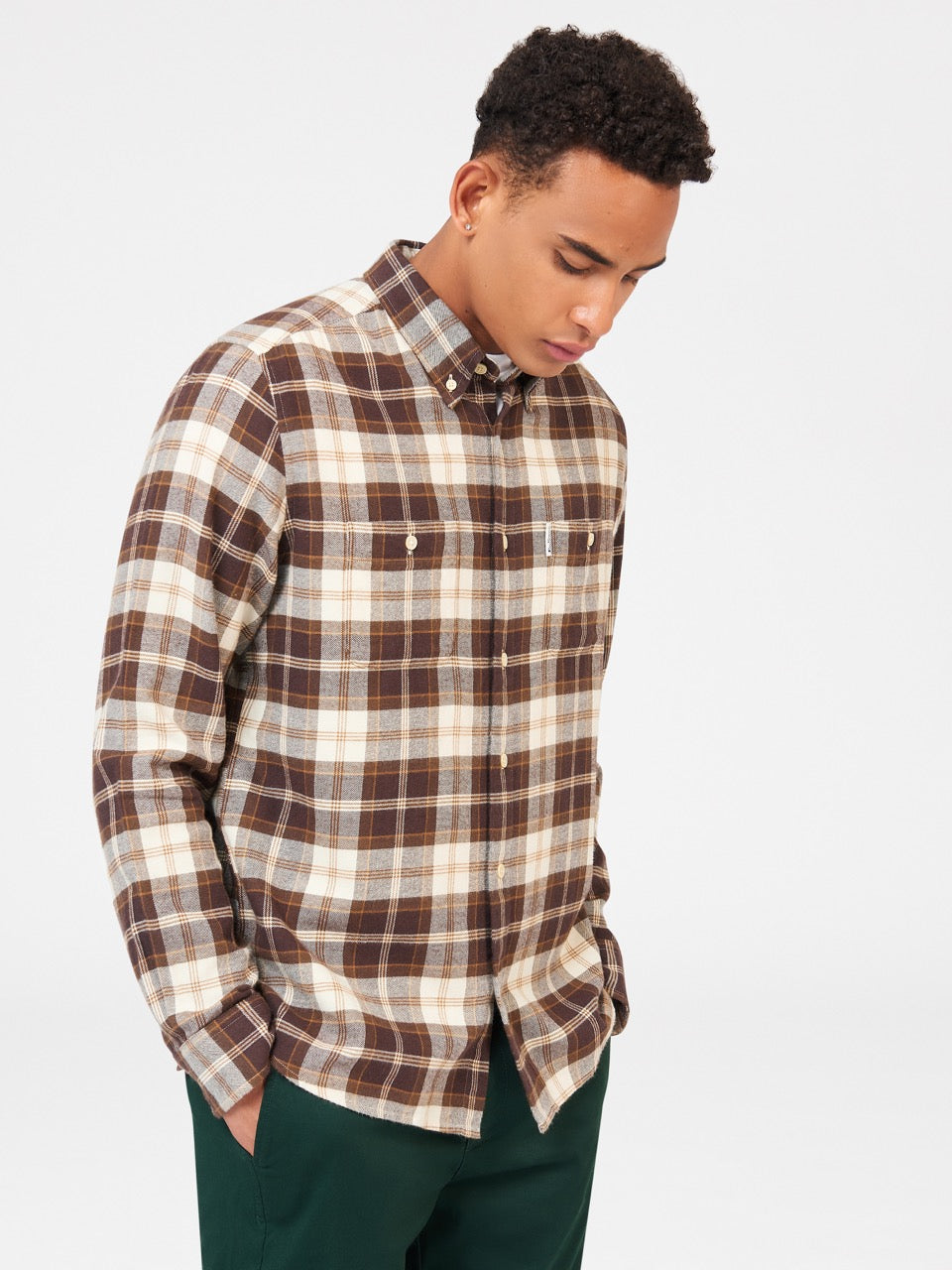 Ben Sherman Brushed Plain Check Shirts Chocolate | QGYE19527