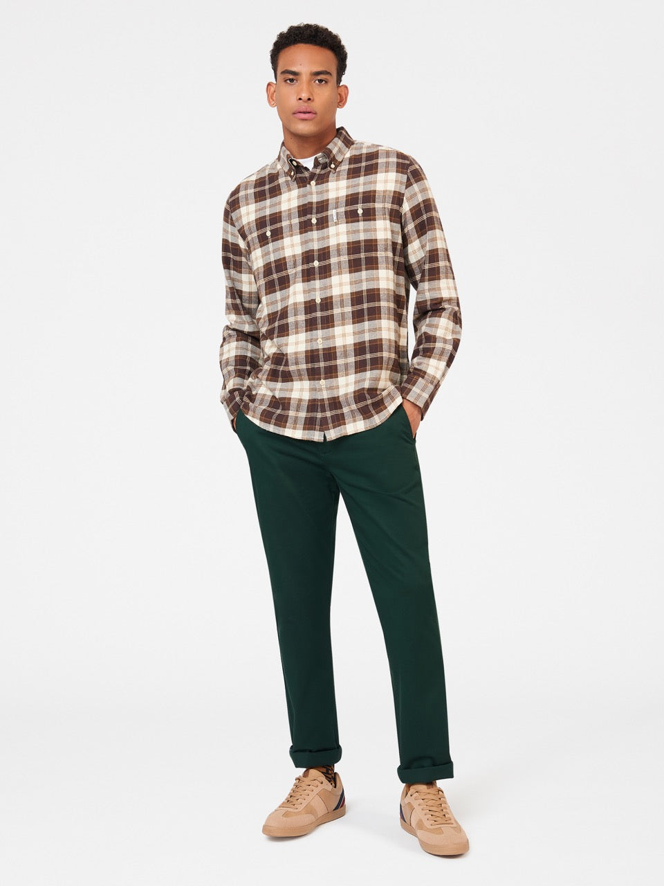 Ben Sherman Brushed Plain Check Shirts Chocolate | QGYE19527