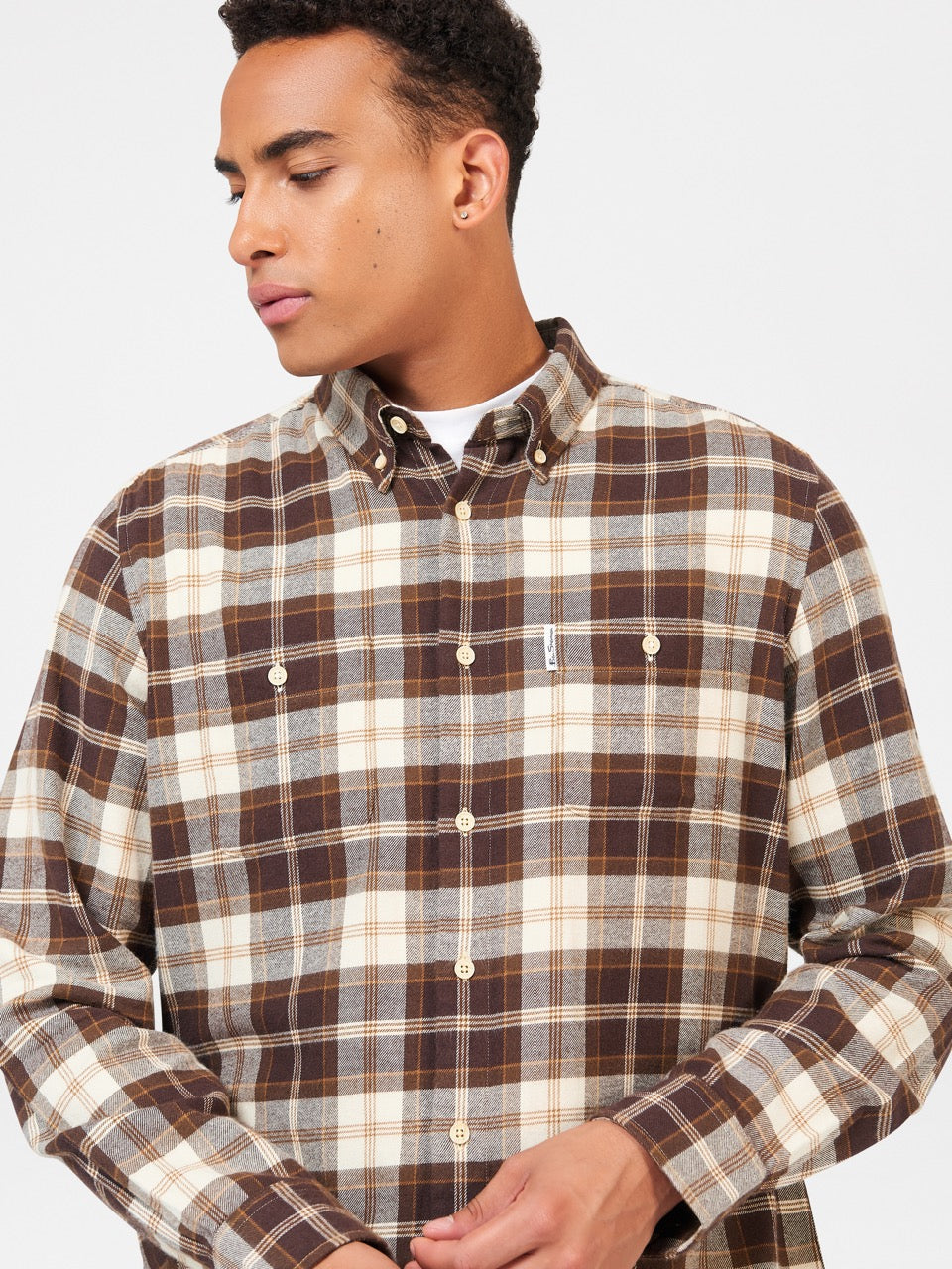 Ben Sherman Brushed Plain Check Shirts Chocolate | QGYE19527