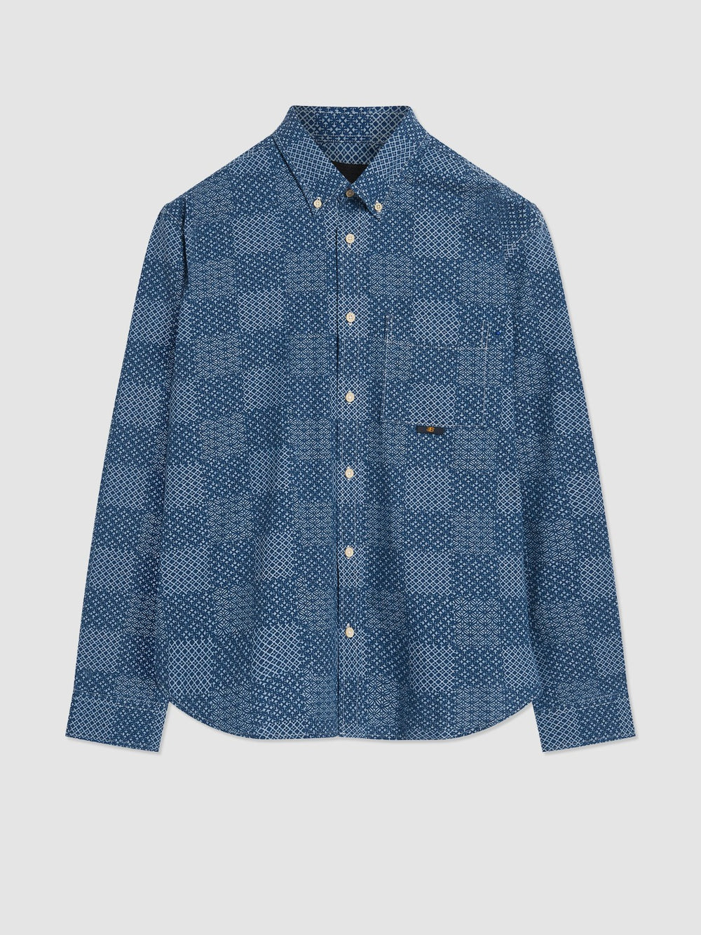 Ben Sherman Chambray Patchwork Geo Print Long-Sleeve Shirts Blue | UJQX34907