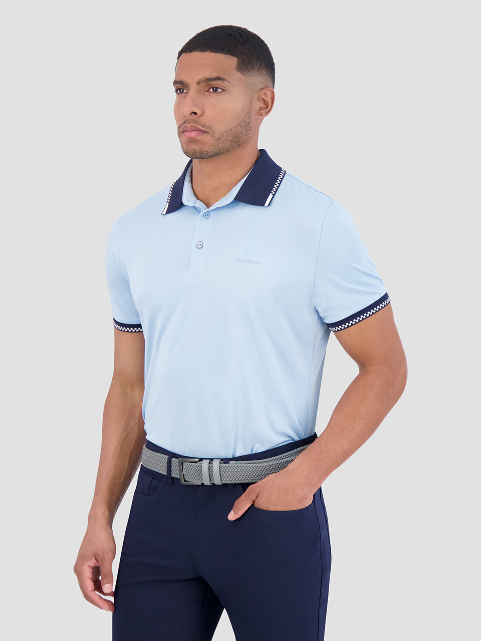 Ben Sherman Checker Rib Air Pique Sports Fit Polo Shirts Blue | FYLJ64980