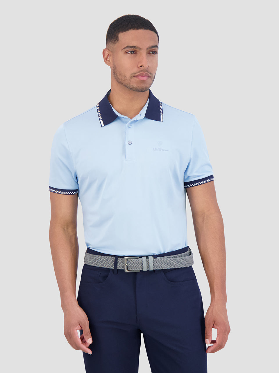 Ben Sherman Checker Rib Air Pique Sports Fit Polo Shirts Blue | FYLJ64980